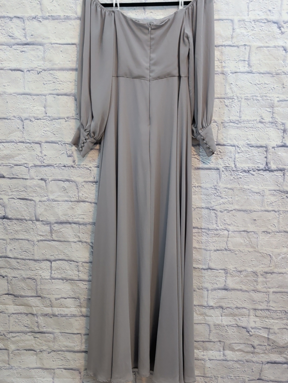 Lulus Off-Shoulder Long Sleeve Soft Grey Maxi Dress - Size Medium - Picture 4 of 6